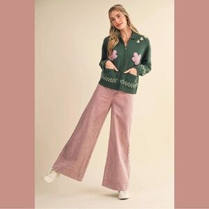 Braided Detail Pink Wide-Leg Jeans